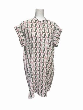 Mapoesie Geometric Print Pink Green Tunic Dress Popover Resort Beach One Size